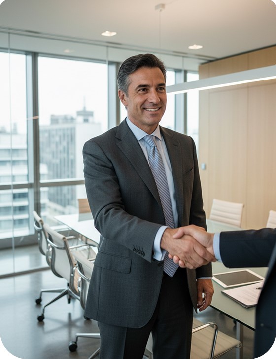 Professionista senior stringe la mano durante un incontro